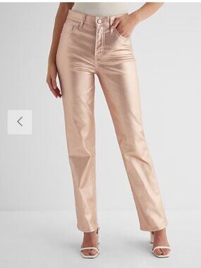 Express Straight leg high rise Metallic Gold Jeans  size 6S